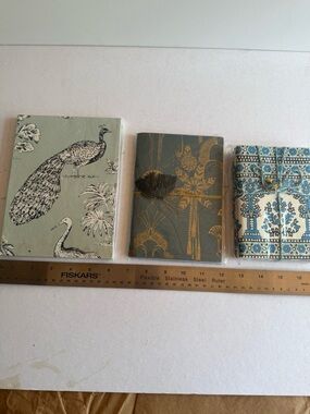 Set of 5 - Decorative Peacock, Gold/Olive Green & Set of 3 Floral Teal Notebooks